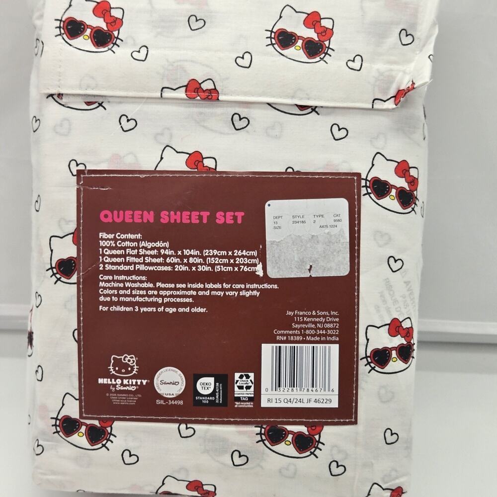 4 piece Sanrio Hello Kitty & Friends Sprinkles & Hearts Queen Sheet Set NEW - Picture 4 of 6